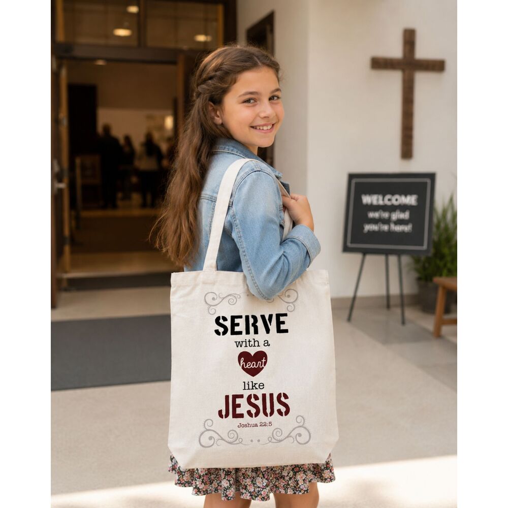 Living Grace "Serve With A Heart Like Jesus" Cotton Canvas Tote Bag 12x14